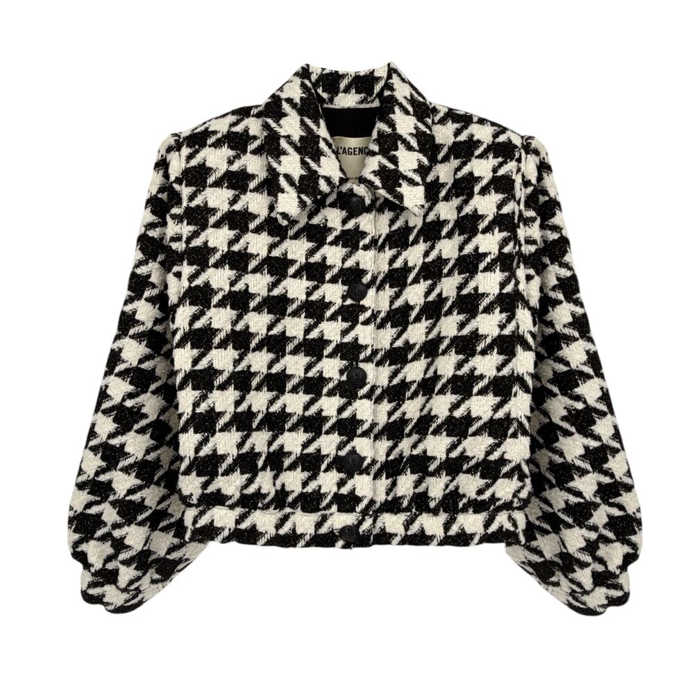 L'AGENCE Bridges Crop Jacket in Ecru Black & Gold Houndstooth 4|S